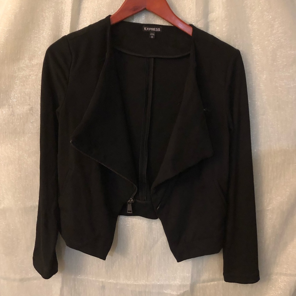 Express Black Velour Diagonal Zipper Jacket